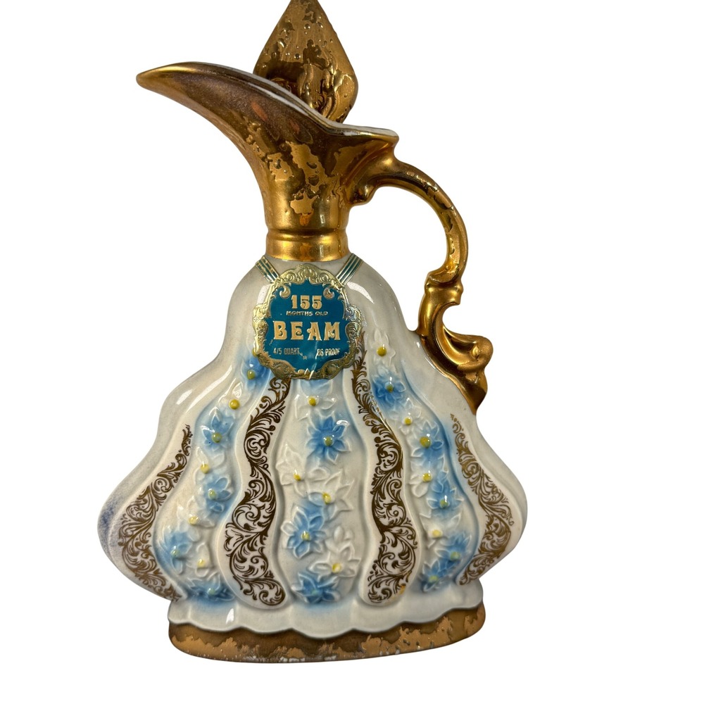 Vintage Jim Beam Decanter 155 Months Old Regal China Blue Floral Gold With Box